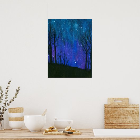 Waterverf landschap Kunst Night Sky Stars Universe Poster (Keuken)