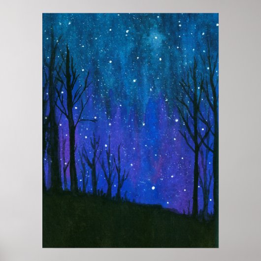 Waterverf landschap Kunst Night Sky Stars Universe Poster (Voorkant)