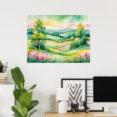Waterverf Landschap met Poster (Thuiskantoor)