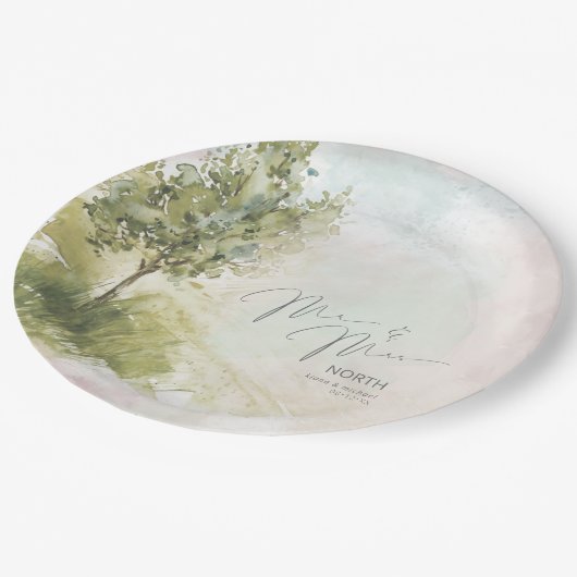 Waterverf Landschap Mr & Mrs Sage Green ID786 Papieren Bordje (Gekanteld)