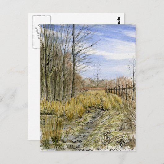 waterverf landschap "Pasture Lane in Early March" Briefkaart (Voorkant / Achterkant)