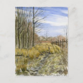 waterverf landschap "Pasture Lane in Early March" Briefkaart (Voorkant)