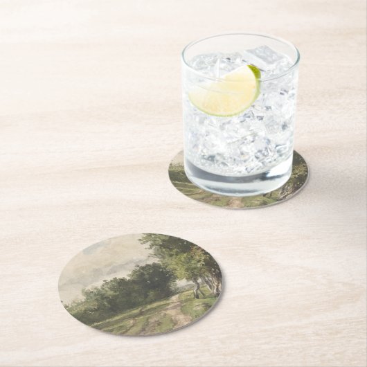 Waterverf Landschap van Pad - Constant Troyon Ronde Kartonnen Onderzetter (Insitu)
