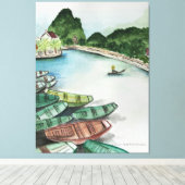 Waterverf landschap, Vietnam, Tam Coc Poster Flye Canvas Afdruk (Insitu (Houten vloer))