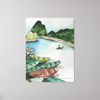 Waterverf landschap, Vietnam, Tam Coc Poster Flye Canvas Afdruk