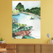 Waterverf landschap, Vietnam, Tam Coc Poster Flye Canvas Afdruk (Insitu (Woonkamer))