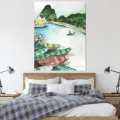 Waterverf landschap, Vietnam, Tam Coc Poster Flye Canvas Afdruk (Insitu (Slaapkamer))