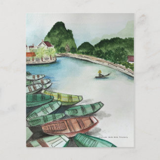 Waterverf landschap, Vietnam, Tam Coc Poster Flyer