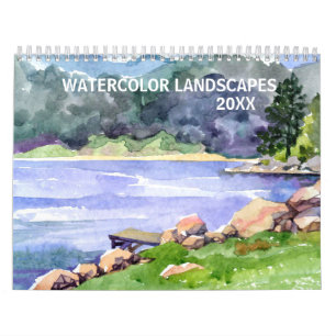 Waterverf Landschappen Elk jaar Zee Mountain Lake Kalender