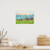 Waterverf landschapskunst van de Rode Barn Poster (Keuken)