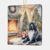 Waterverf Landseer Newf - Kerstscene Keramisch Ornament (Links)