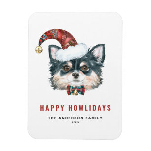 Waterverf Lange Haired Chihuahua Happy Howlidays Magneet