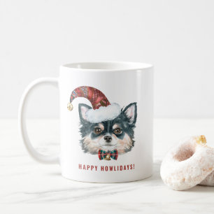 Waterverf Lange Haired Chihuahua Santa Christmas Koffiemok