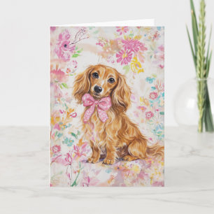 Waterverf Langharige Dachshund Pastel Bloemen Kaart