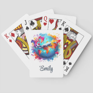 Waterverf Laten we reizen de wereld ontwerp Pokerkaarten