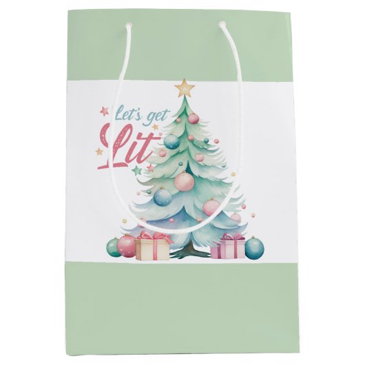 Waterverf Laten we verlichte kerstboom Medium Cadeauzakje (Voorkant)