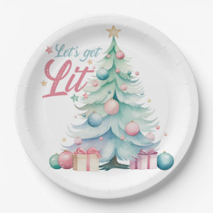Waterverf Laten we verlichte kerstboom Papieren Bordje