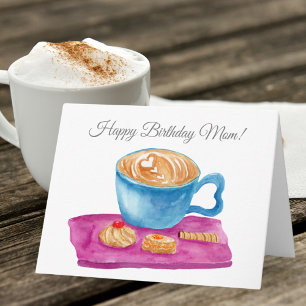 Waterverf latte met koekjes Happy Birthday Mom Kaart