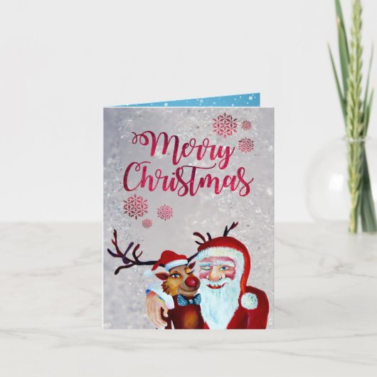 Waterverf Laughing Santa Claus Rudolf Smiling Kaart (Voorkant)