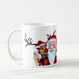 Waterverf Laughing Santa Claus Rudolf Smiling Koffiemok