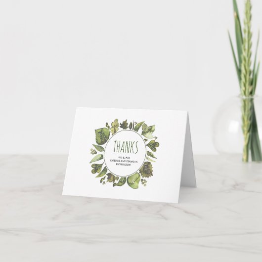 Waterverf Laurel Greenery Wedding Bedankt (Voorkant)