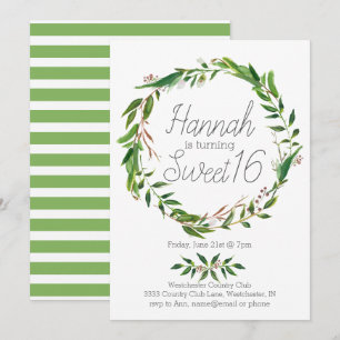 Waterverf Laurel Wreath Sweet Sixteen Uitnodiging