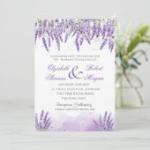 Waterverf Lavander Flowers String Lights Wedding Kaart (Staand voorkant)