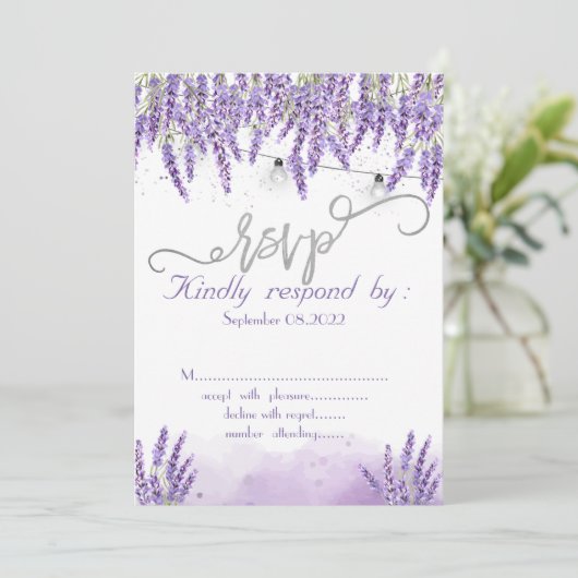 Waterverf Lavander String Lights Invitation Kaart (Staand voorkant)