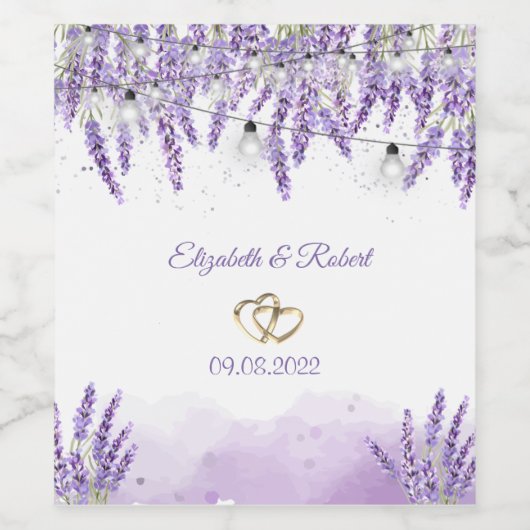 Waterverf Lavander String Lights Wijn Etiket (Enkel label)