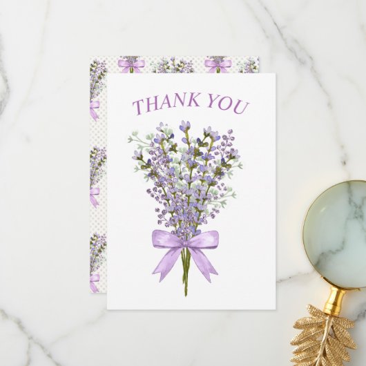 Waterverf lavendel boeket dank u bedankkaart (Voorkant / Achterkant in situ)
