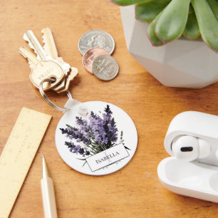 Waterverf lavendel boeket gepersonaliseerd sleutelhanger