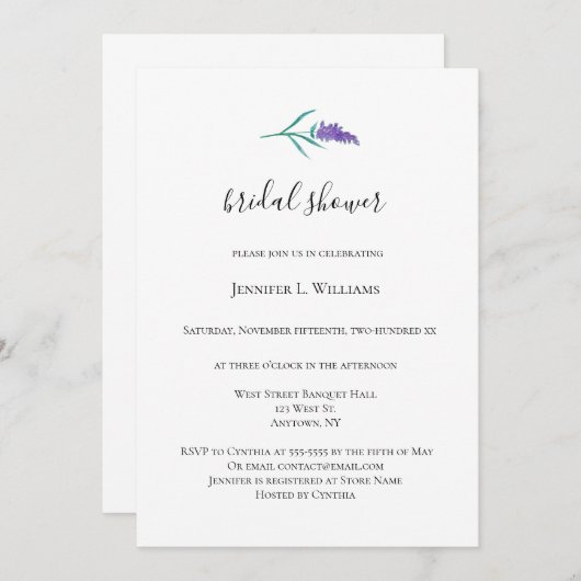 Waterverf Lavendel Bruids Douche Uitnodigingen (Voorkant / Achterkant)