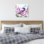 Waterverf Lavendel en Chickadee Canvas Afdruk (Insitu (Slaapkamer))