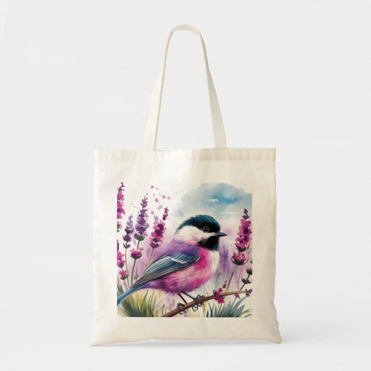 Waterverf Lavendel en Chickadee Tote Bag (Voorkant)