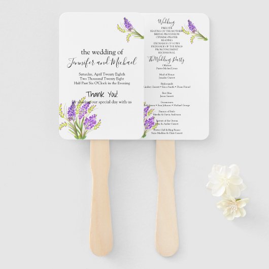 Waterverf Lavendel en Groene Bloemen Programma Handwaaier (Voorkant en achterkant)