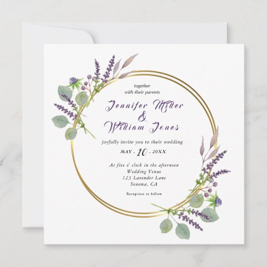 Waterverf Lavendel & Eucalyptus bruiloft Kaart (Voorkant)