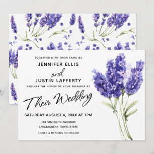 Waterverf Lavendel Flowers, Elegant Bruiloft Kaart