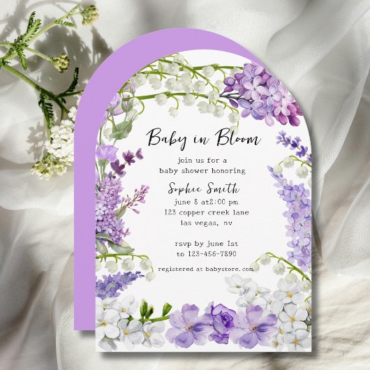 Waterverf Lavendel Hortensia Baby shower Kaart
