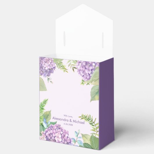 Waterverf Lavendel Hydrangea Bloemen Bruiloft Bedankdoosjes (Geopend)