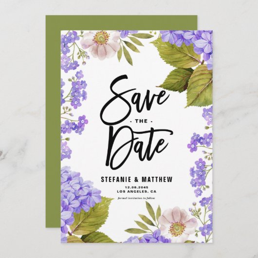 Waterverf Lavendel Hydrangea Floral QR Code Save The Date (Voorkant / Achterkant)