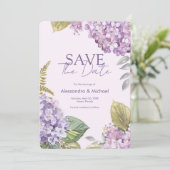 Waterverf Lavendel Hydrangea Save The Date Kaart (Staand voorkant)