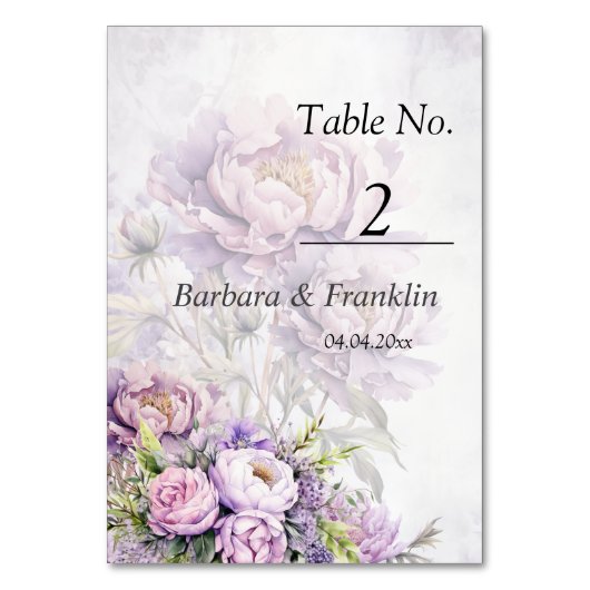 Waterverf Lavendel Peony Wedding Kaart (Voorkant)