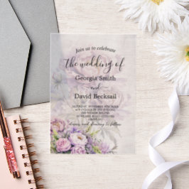 Waterverf Lavendel Peony Wedding Vellum Uitnodigingen