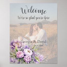 Waterverf Lavendel pioenroos bruiloft welkomstfoto Poster