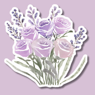 Waterverf Lavendel Roos Waterdicht Sticker