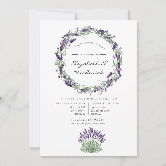 Waterverf Lavendel Trouw Rehearsal Dinner Kaart (Voorkant)