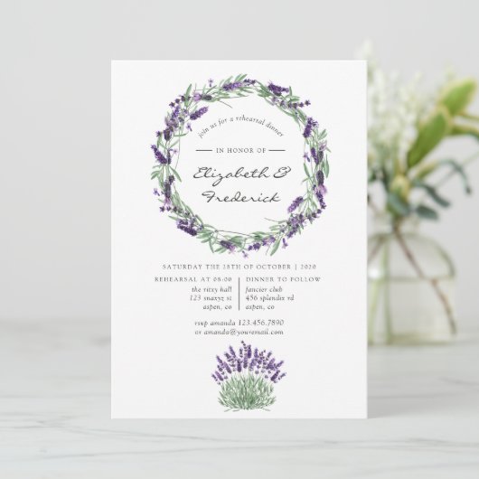 Waterverf Lavendel Trouw Rehearsal Dinner Kaart (Staand voorkant)