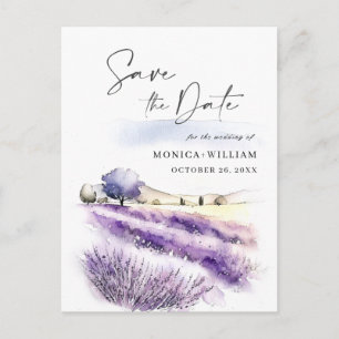Waterverf Lavender Field Wedding Save the Date Briefkaart