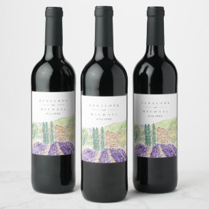Waterverf Lavender Fields Weddenschap Wine Label Wijn Etiket