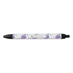 Waterverf Lavender Floral Bouquet op persoonlijke  Zwarte Inkt Pen